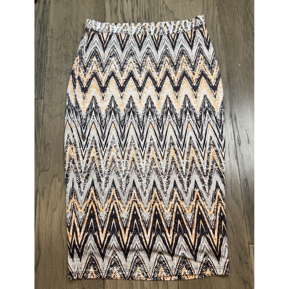 Willow & Clay Black Orange White Zig Zag Print Pencil‎ Skirt Size S Made in USA